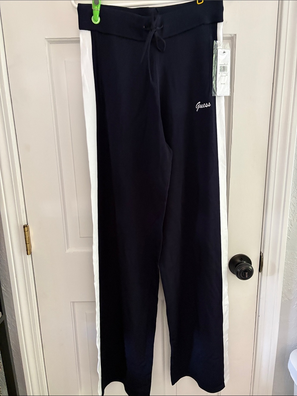 NWT Guess Active  Navy Sweater Pants with White Side Panels S Small Daring Ocean